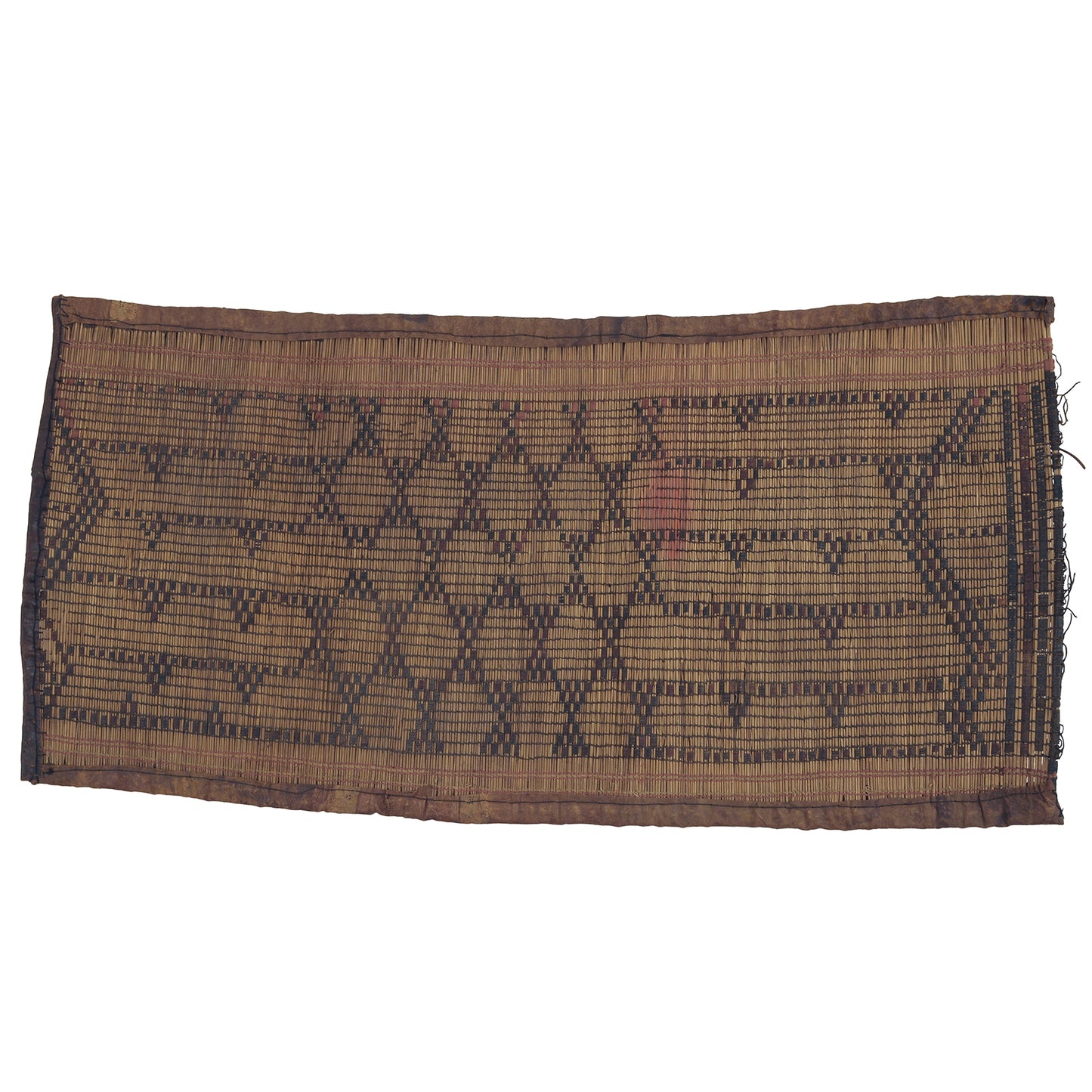 Authentic Tuareg Straw and Leather Mat – Nomad Geometric Art (35″×17″)