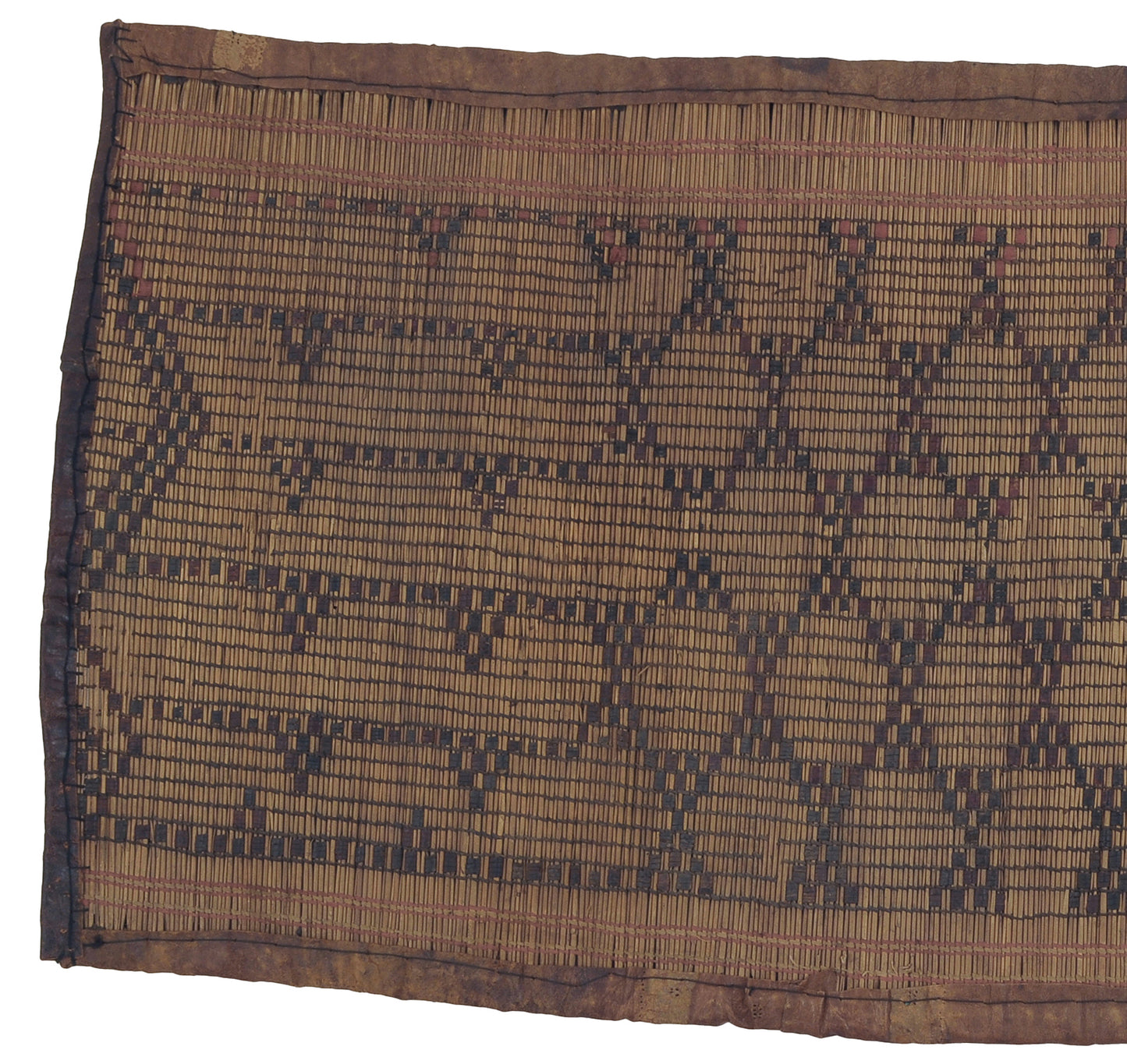 Authentic Tuareg Straw and Leather Mat – Nomad Geometric Art (35″×17″)
