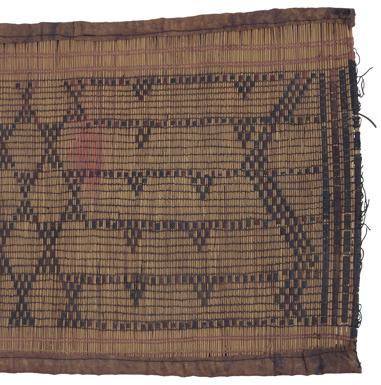 Authentic Tuareg Straw and Leather Mat – Nomad Geometric Art (35″×17″)