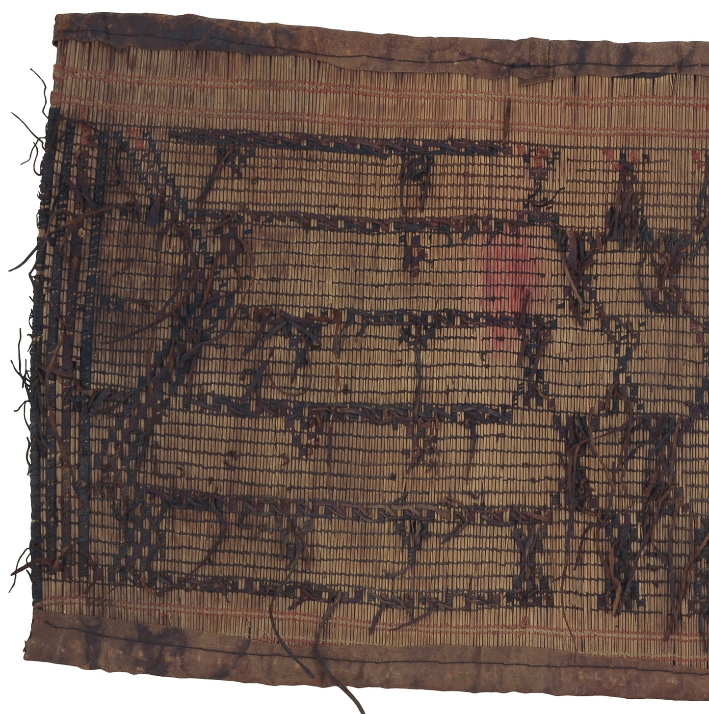 Authentic Tuareg Straw and Leather Mat – Nomad Geometric Art (35″×17″)