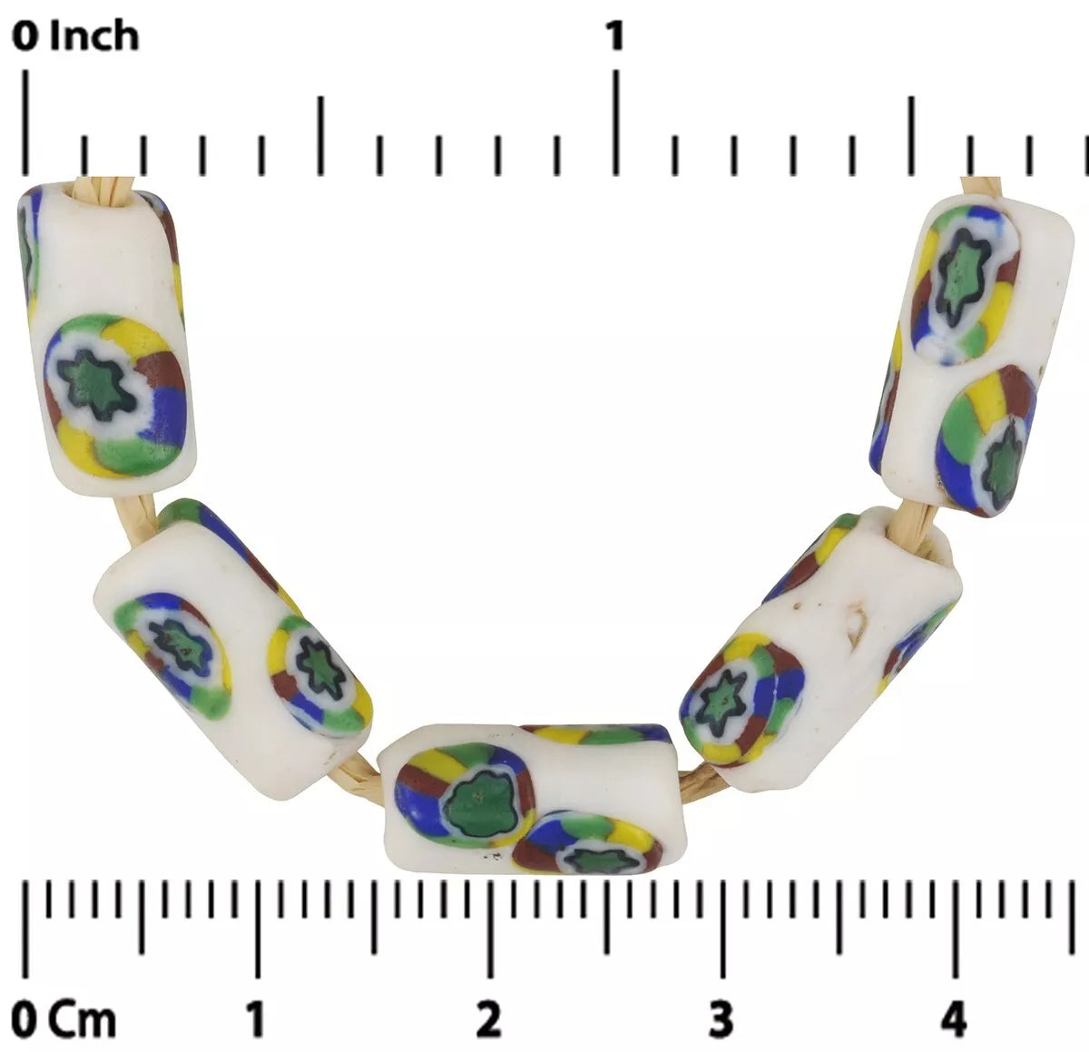 Antique White Millefiori African Trade Beads - Rare Venetian Mosaic Glass - close-up