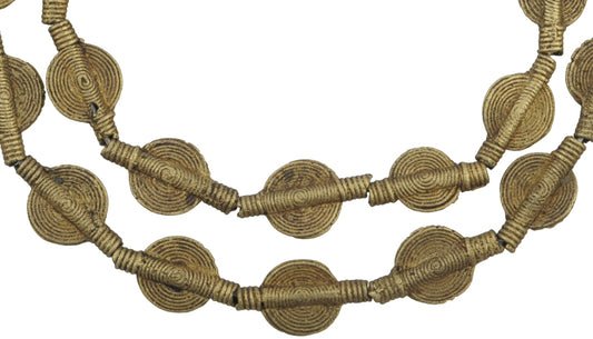 Authentic African Flat Brass Beads - Handmade In Ghana, 24" Strand - alternate view