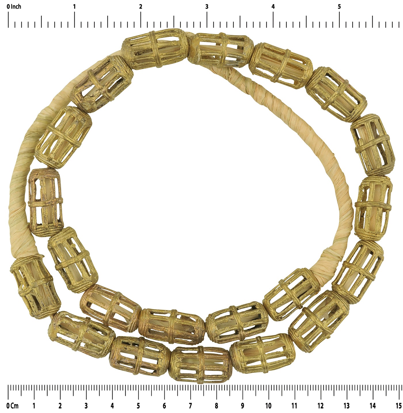 Handmade Ashanti Brass Beads Strand From Ghana - 20" - zoomed-in detail