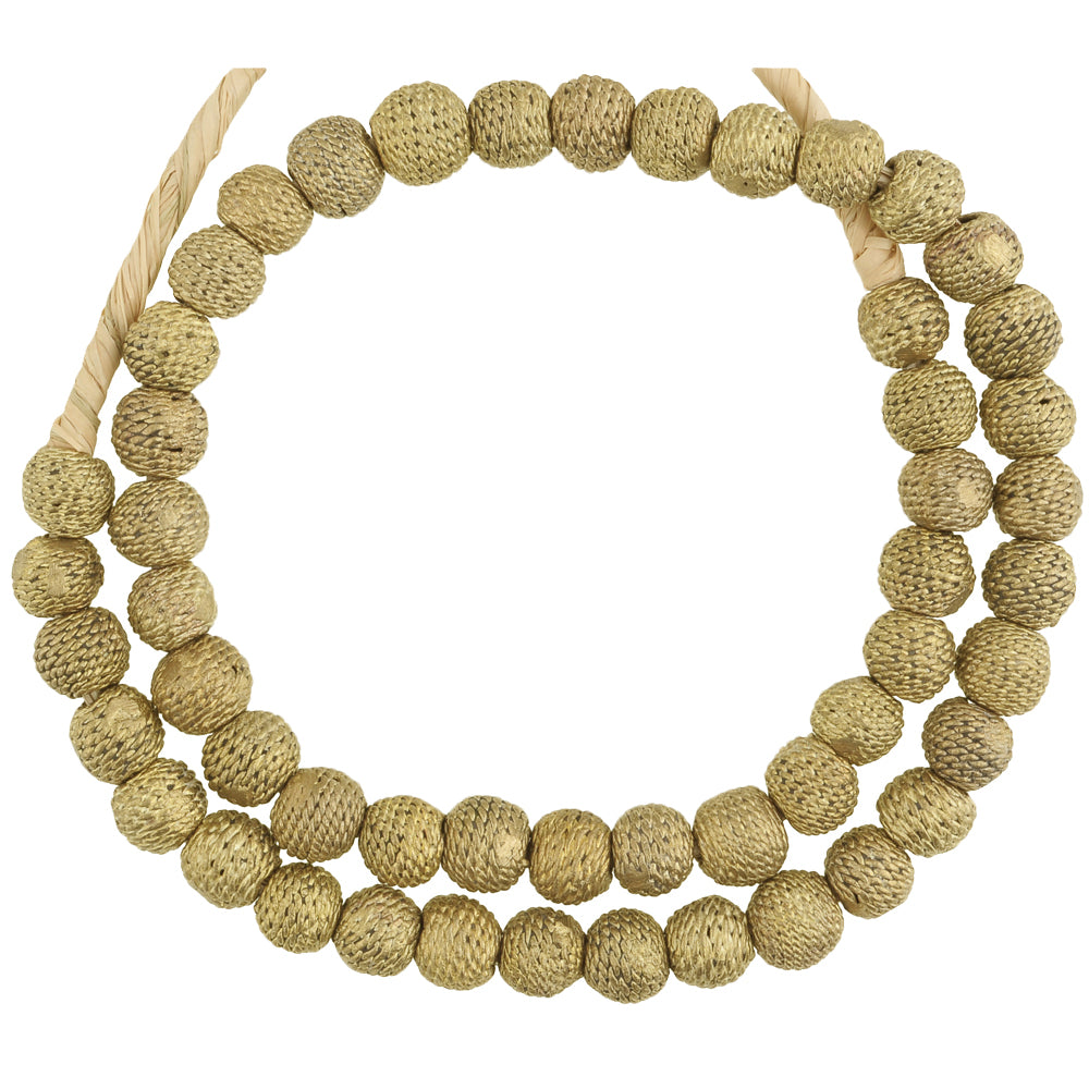 African Brass Beads Round Handmade 21" Strand From Ghana