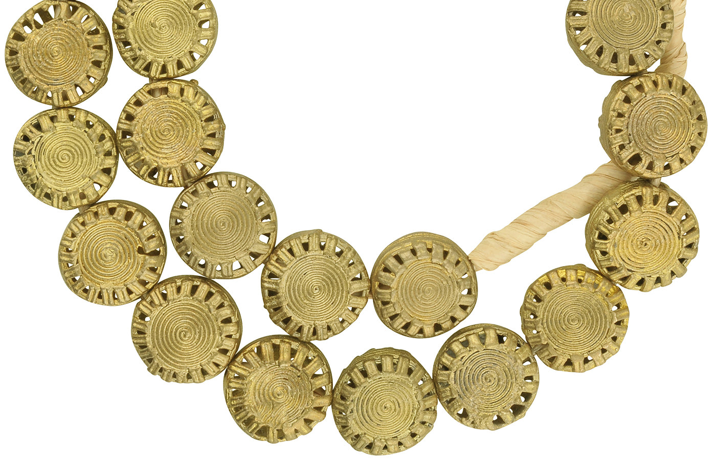 New Tabular African Brass Beads From Ashanti, Ghana - close-up