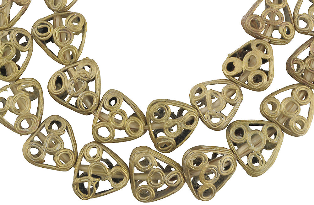 African Brass Beads - New Tabular Handmade Beads From Ghana, 21" Strand - alternate view