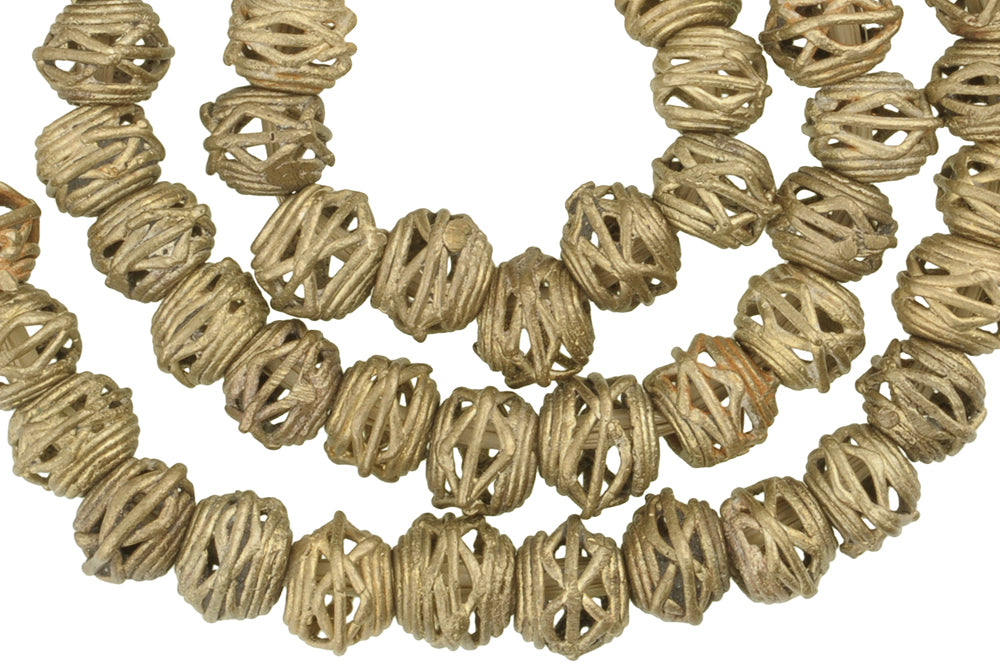 African Round Brass Beads, Handcrafted In Ghana, 20.5" Strand - alternate view