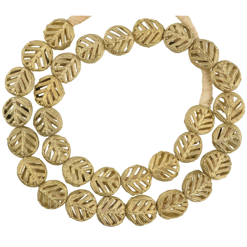 African Feather Brass Beads Handmade In Ghana, 22" Strand