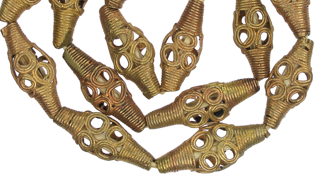 Authentic African Tabular Brass Beads From Ghana - Handmade 24" Strand - alternate view