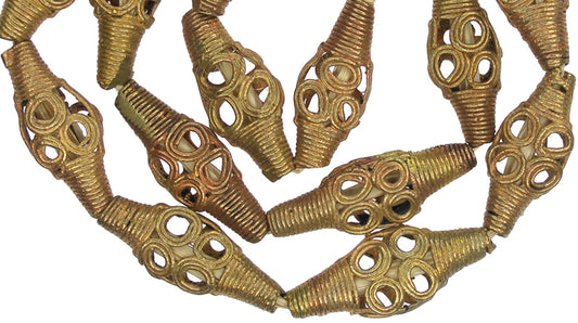 Authentic African Tabular Brass Beads From Ghana - Handmade 24" Strand - alternate view
