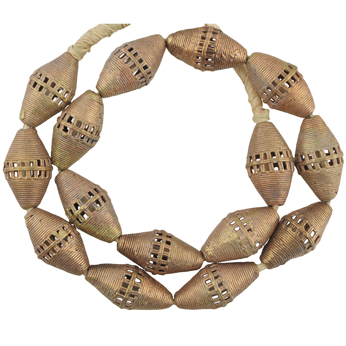 Large African Brass Beads From Ghana - 100% Handmade, 22 ¾" Strand