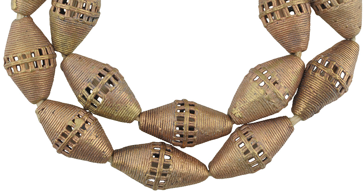 Large African Brass Beads From Ghana - 100% Handmade, 22 ¾" Strand - alternate view