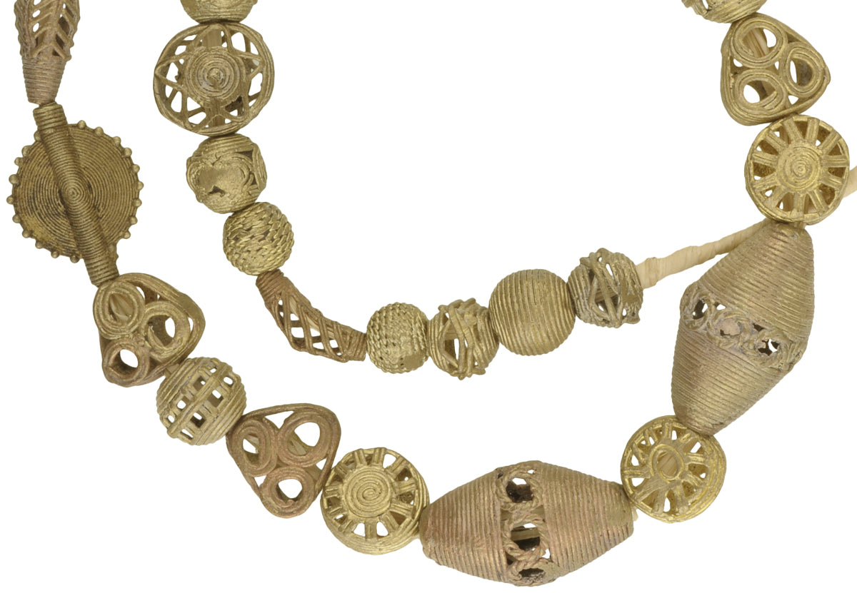 Handmade African Brass Beads From Ghana - Lost Wax Technique, 26" Strand - product focus