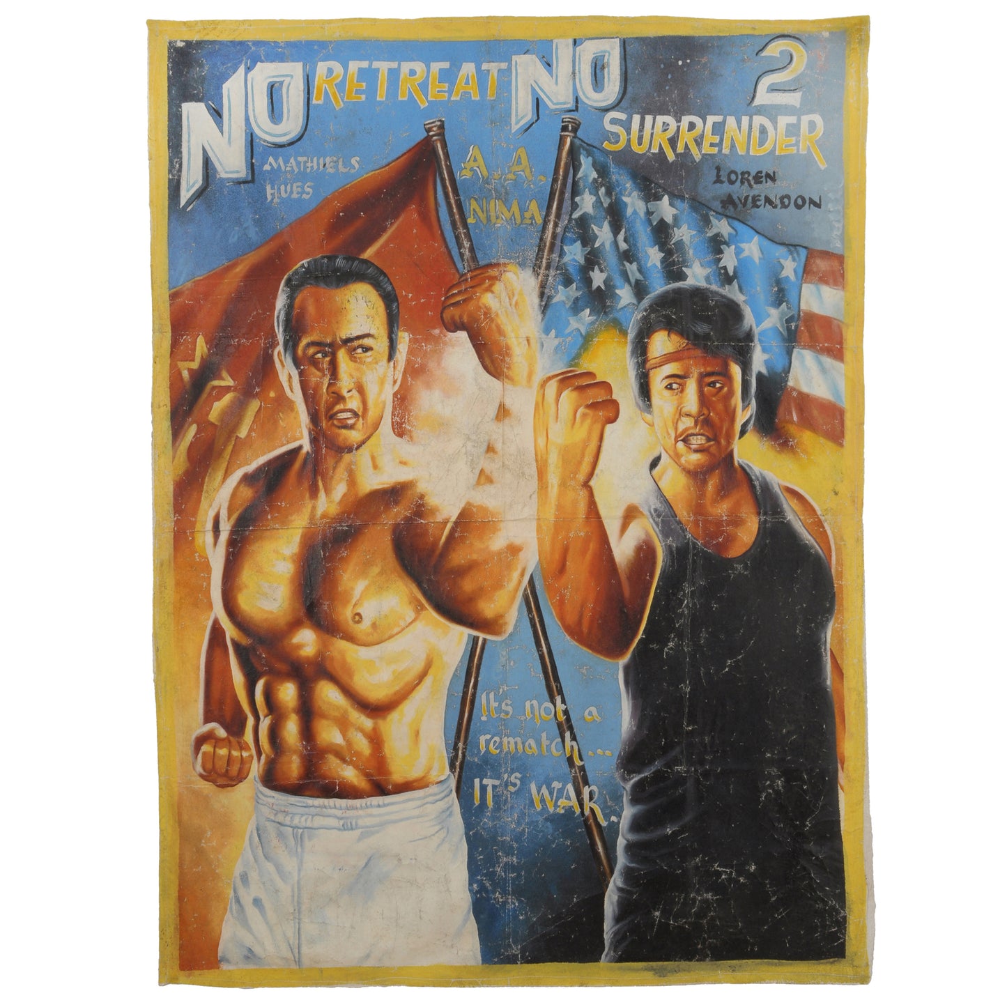 Authentic No Retreat No Surrender 2 Movie Poster - Hand Painted In Ghana - Cynthia Rothrock and Donnie Yen action scene