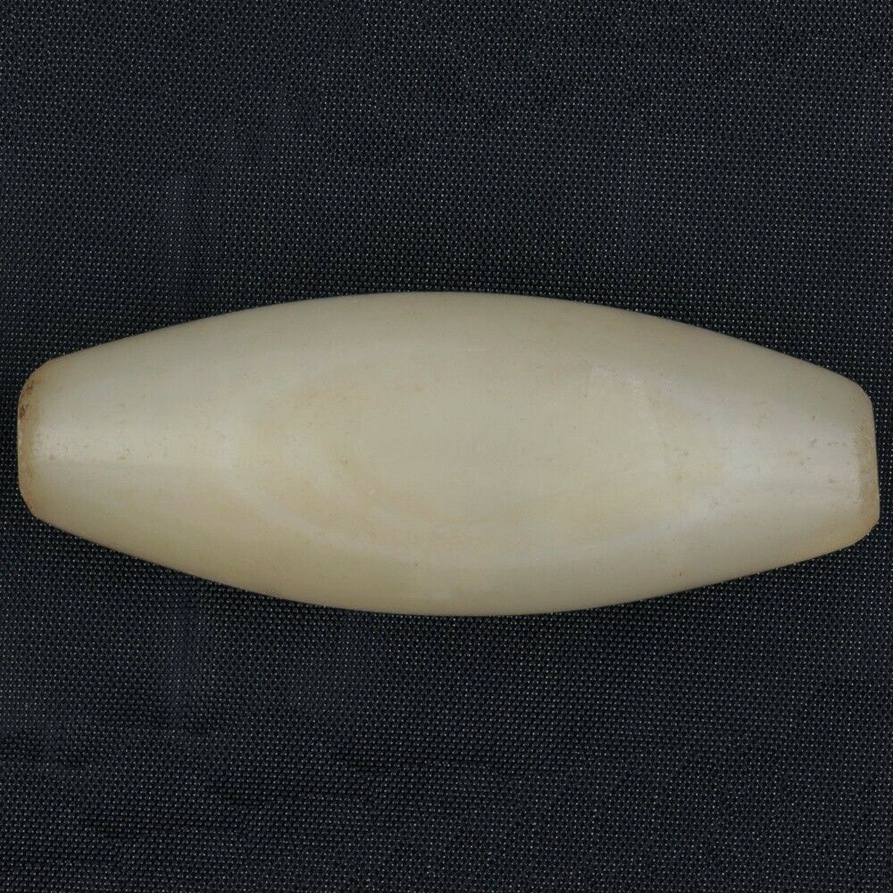 Antique White Agate Trade Bead Pendant from Cambay India – 47×17 mm