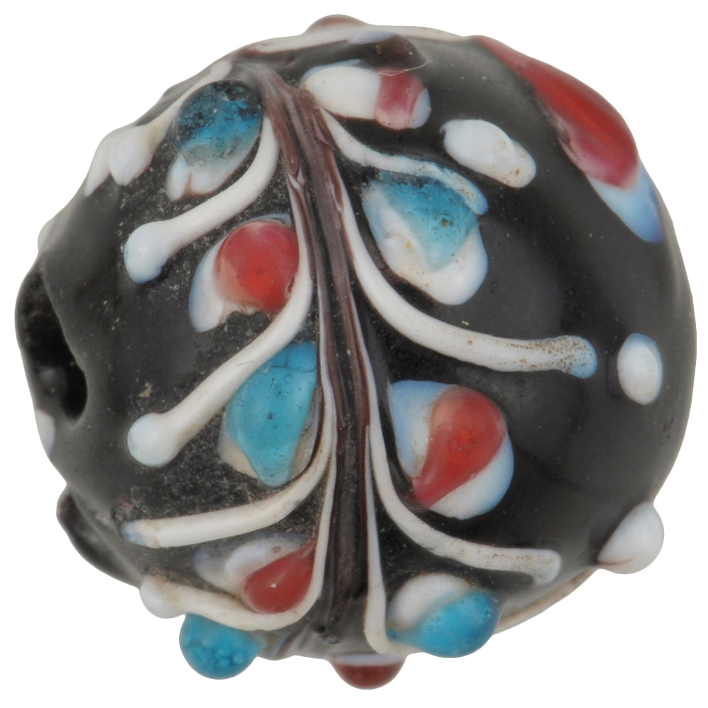 Rare Black Floral Antique Venetian Wound Glass African Trade Bead