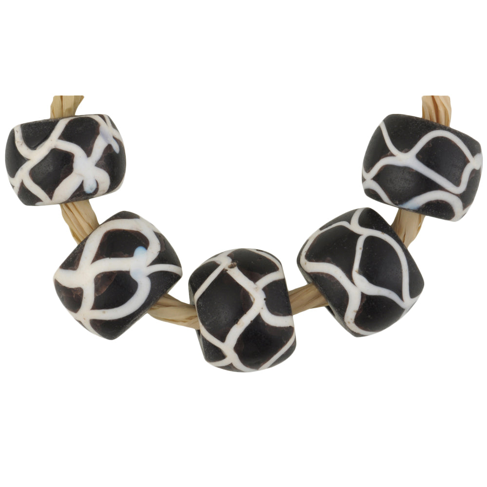 Beautiful Antique Black "Rattle Snake" Venetian Lampwork Trade Beads - 5 Pcs