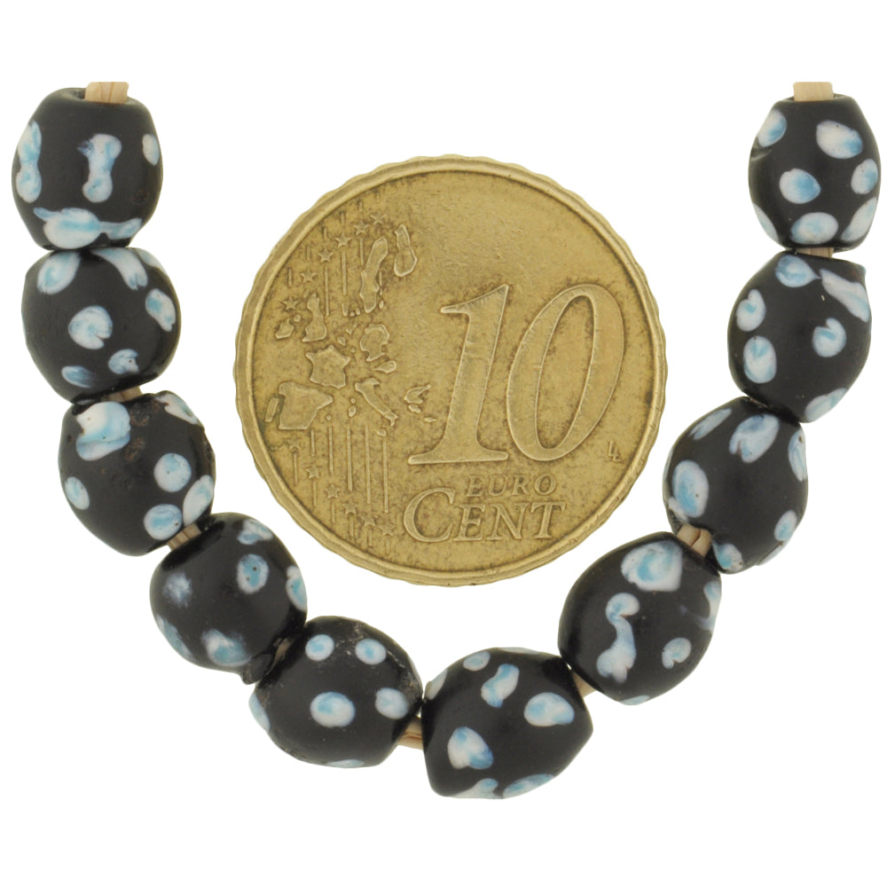 Antique Small Black "Skunk" Fancy Venetian Wound Glass Trade Beads, 7Mm