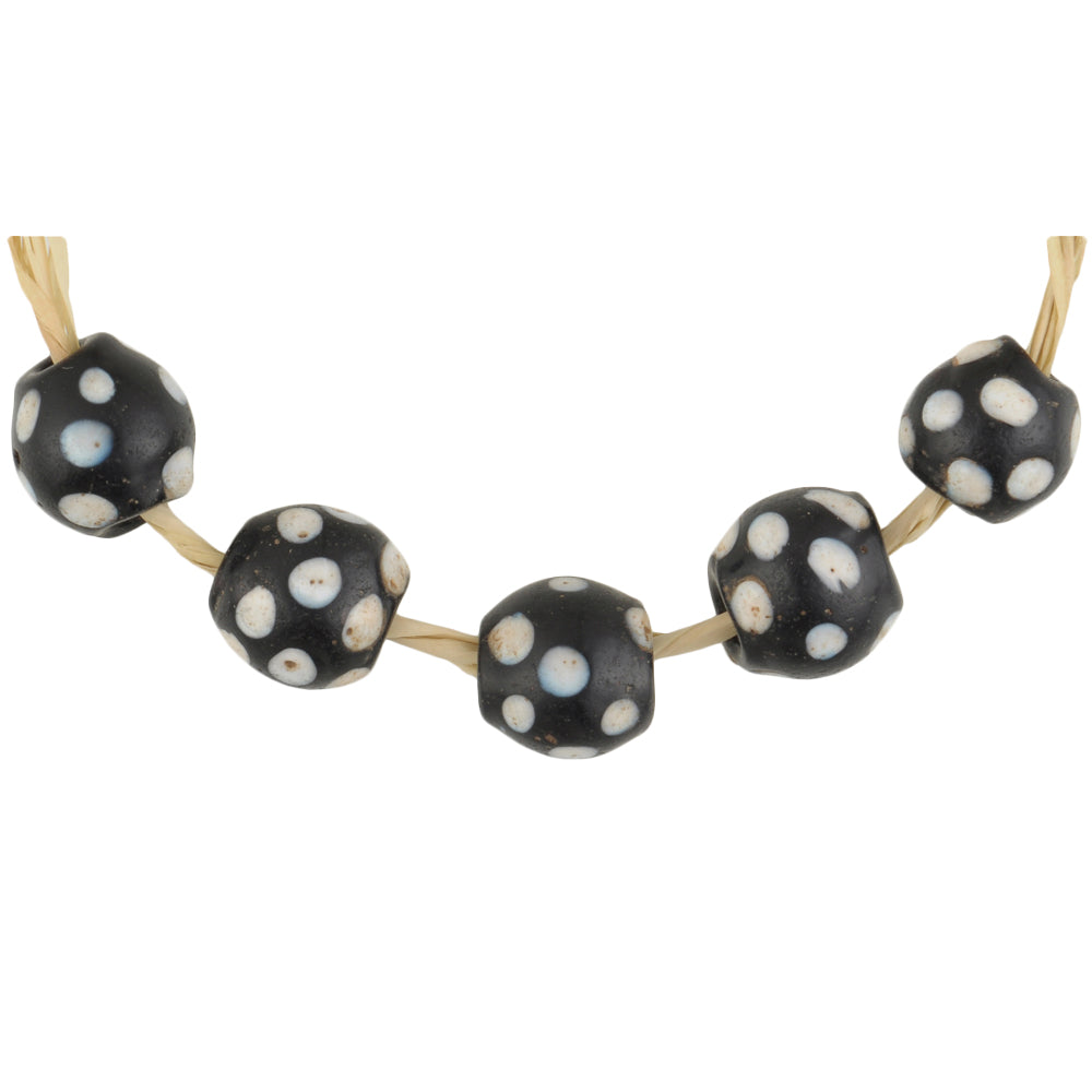 Antique Black Skunk Fancy Venetian Wound Glass Trade Beads 7-8Mm