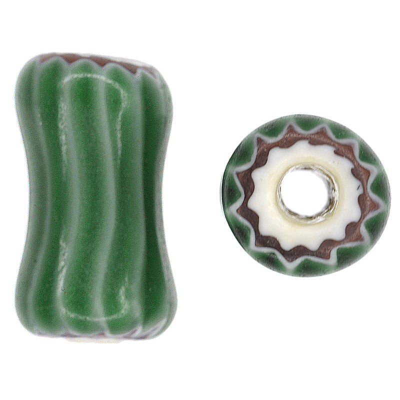 Green Dog Bone Chevron Beads - Antique Venetian Matched Pair