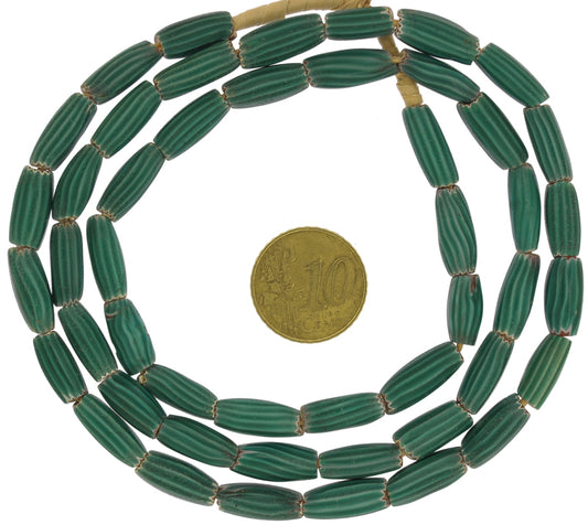 Antique Green Chevron Bead Strand - 25.5" Venetian Trade Beads - alternate view