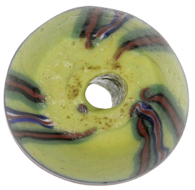 Rare Antique Bicone Venetian Lampwork Glass Trade Bead With Trail Decor - close-up