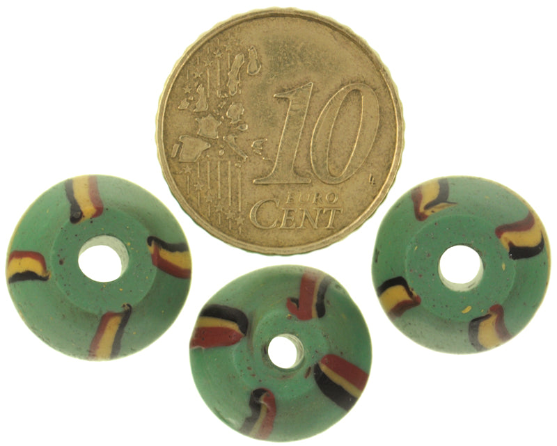Antique Green Bicone Venetian Lampwork Beads - African Trade - alternate view