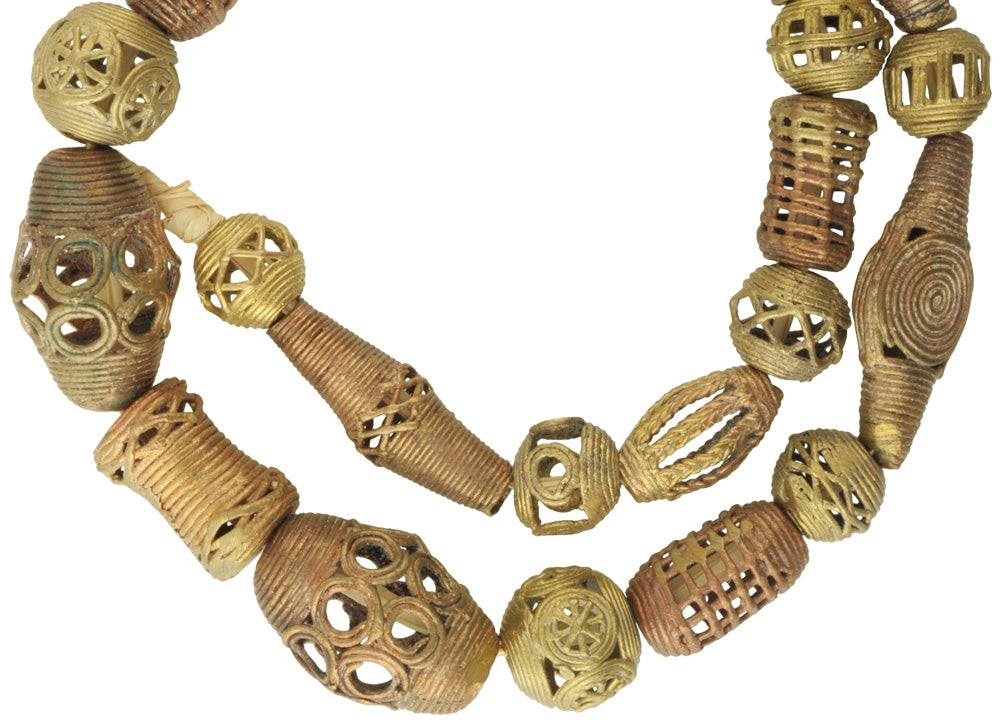 Authentic African Brass Beads - Handcrafted In Ghana - 26" Strand - close-up