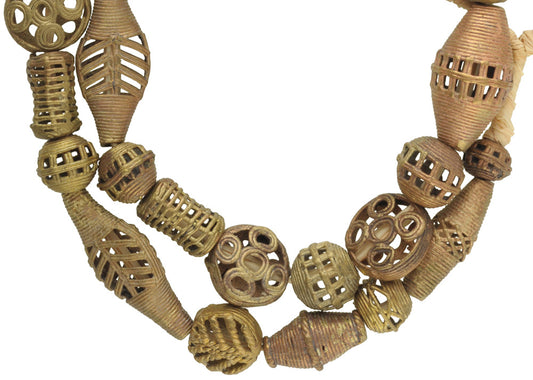 Handmade African Brass Beads, 27.5" Strand, Lost Wax Technique From Ghana - alternate view