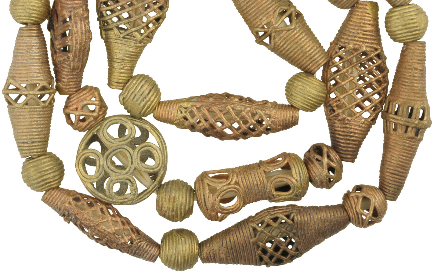 Unique Handmade African Brass Beads From Ghana - 26 3/4" Strand - close-up
