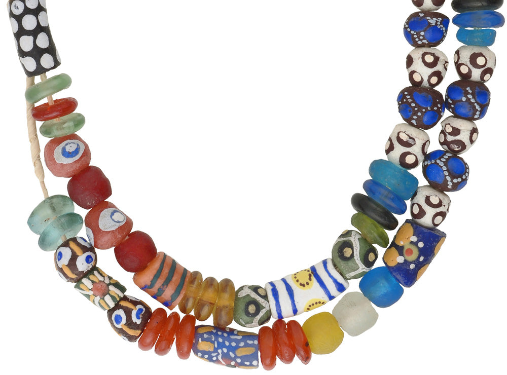 Colorful Recycled Krobo Glass African Trade Beads Strand 67Cm - close-up