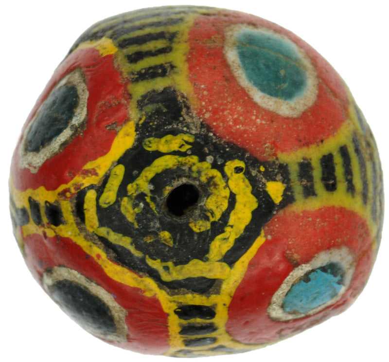 Large Old Polychrome Kiffa African Glass Trade Bead 14X10Mm - zoomed-in detail