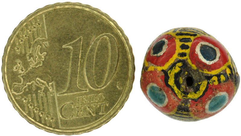 Large Old Polychrome Kiffa African Glass Trade Bead 14X10Mm - close-up