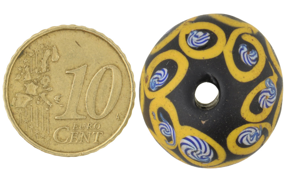 Rare Black Bicone "King" Venetian Glass African Trade Bead, Lampwork - zoomed-in detail