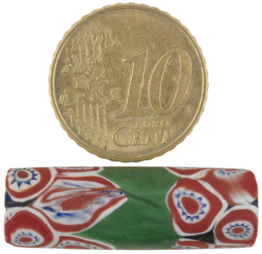 Rare Antique Green Banded Millefiori Mosaic Glass Trade Bead - alternate view