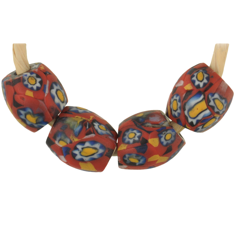 Antique Red Oval Venetian Millefiori African Trade Beads, 4 Pcs, 11-12Mm