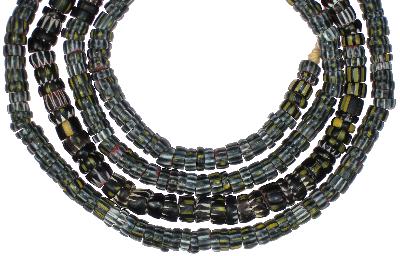 Black 4-Layer Yellow Jacket Chevron Beads - Antique Venetian Strand - alternate view
