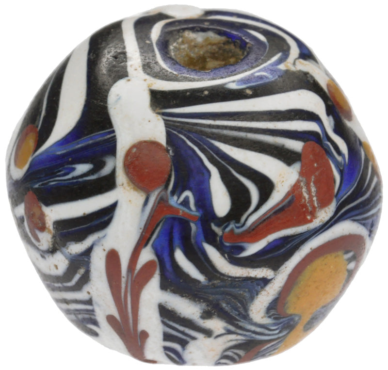 Rare Antique Venetian Bicone King Glass Trade Bead, 18X14Mm, Lampwork - close-up