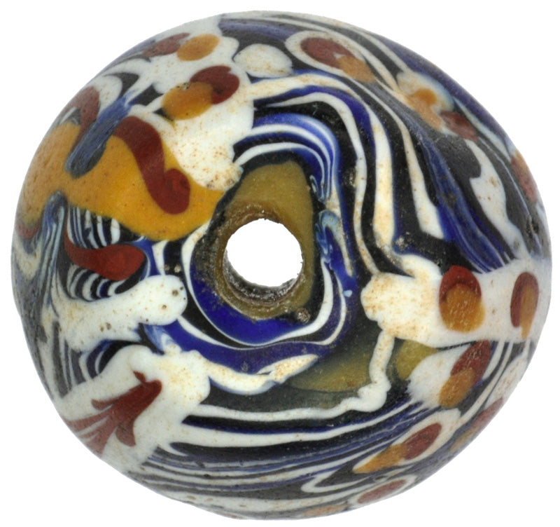 Rare Antique Venetian Bicone King Glass Trade Bead, 18X14Mm, Lampwork - zoomed-in detail