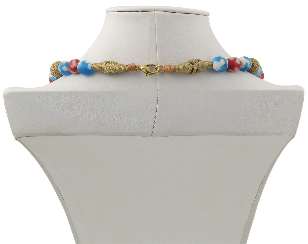 Handmade Brass Recycled Glass Beads Ghana African Necklace - product focus