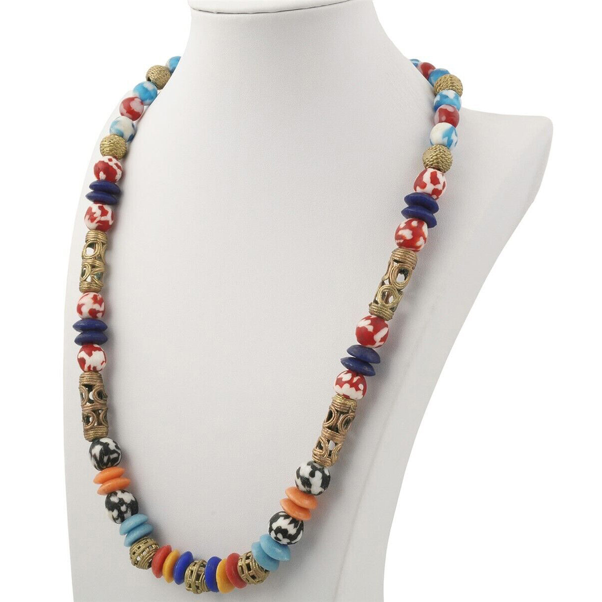 Handmade Brass Recycled Glass Beads Ghana African Necklace