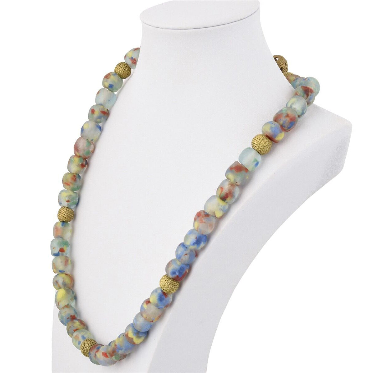 Handmade Multicolor African Beads Necklace - Beaded Glass & Brass - close-up