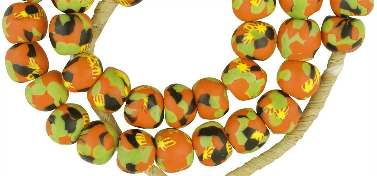 Handmade Krobo Glass Beads - 12-13Mm Recycled African Trade Beads - close-up