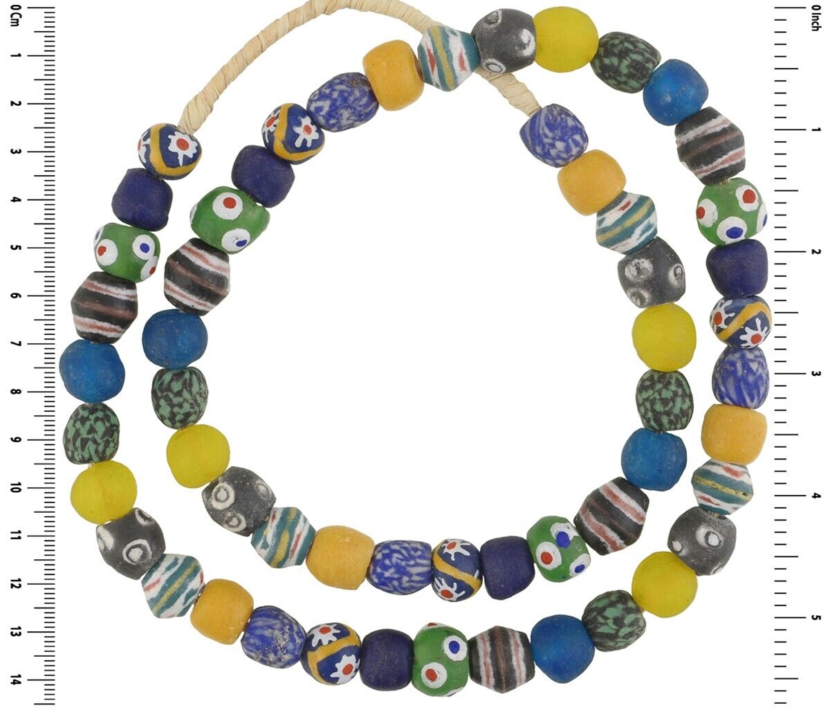 Authentic Krobo Glass Beads Necklace - 26" Recycled African Trade Beads - zoomed-in detail