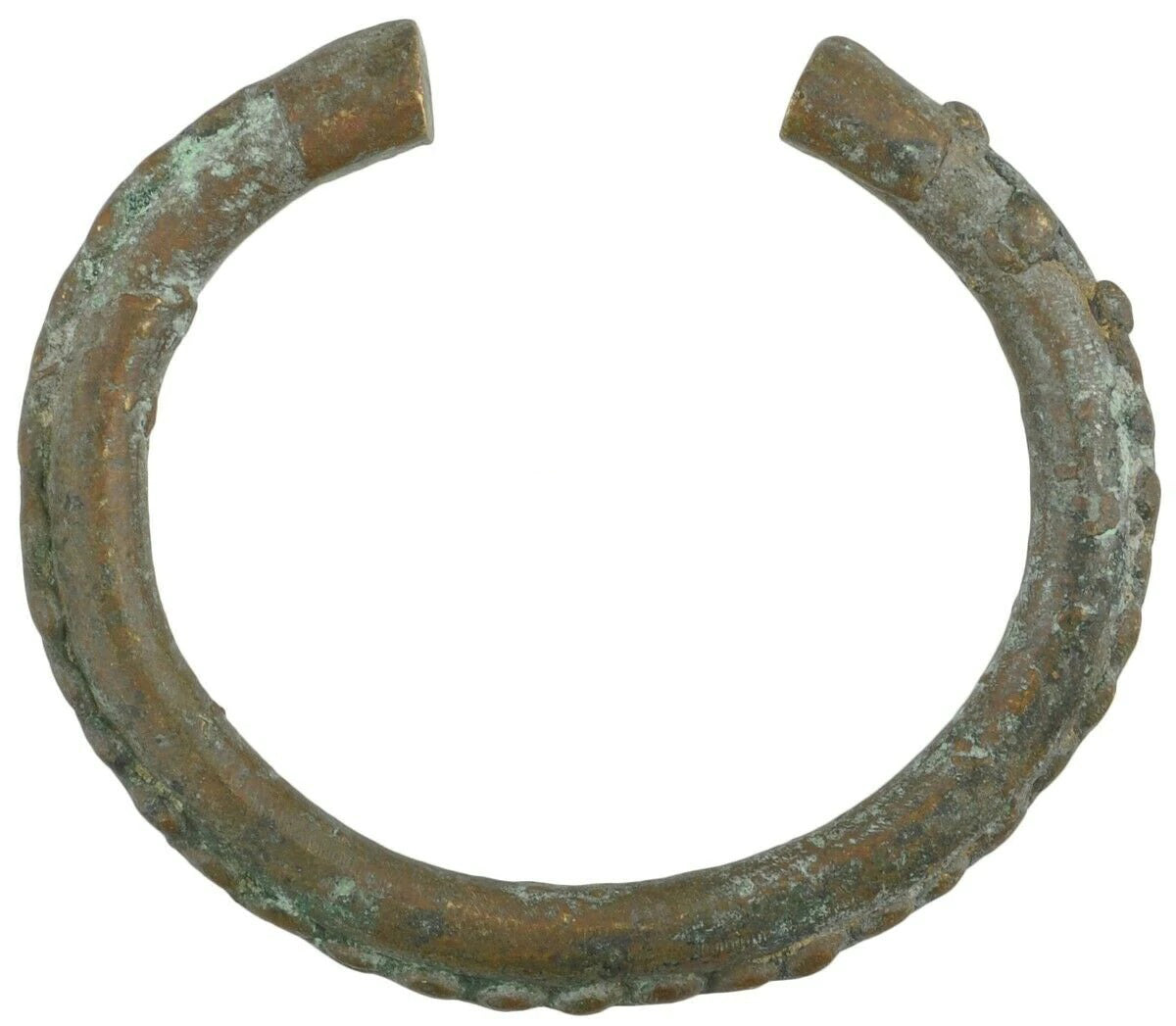 African Old Brass Bronze Bracelet Currency Akan Fulani Ghana / Burkina Faso - zoomed-in detail