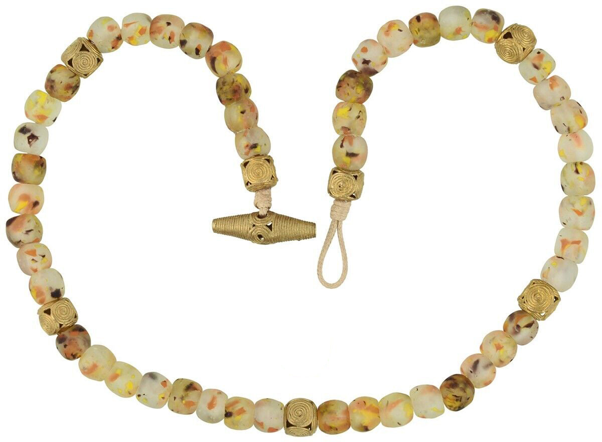 Handmade Necklace Brass With Glass Beads African Jewelry Krobo Ghana - product focus