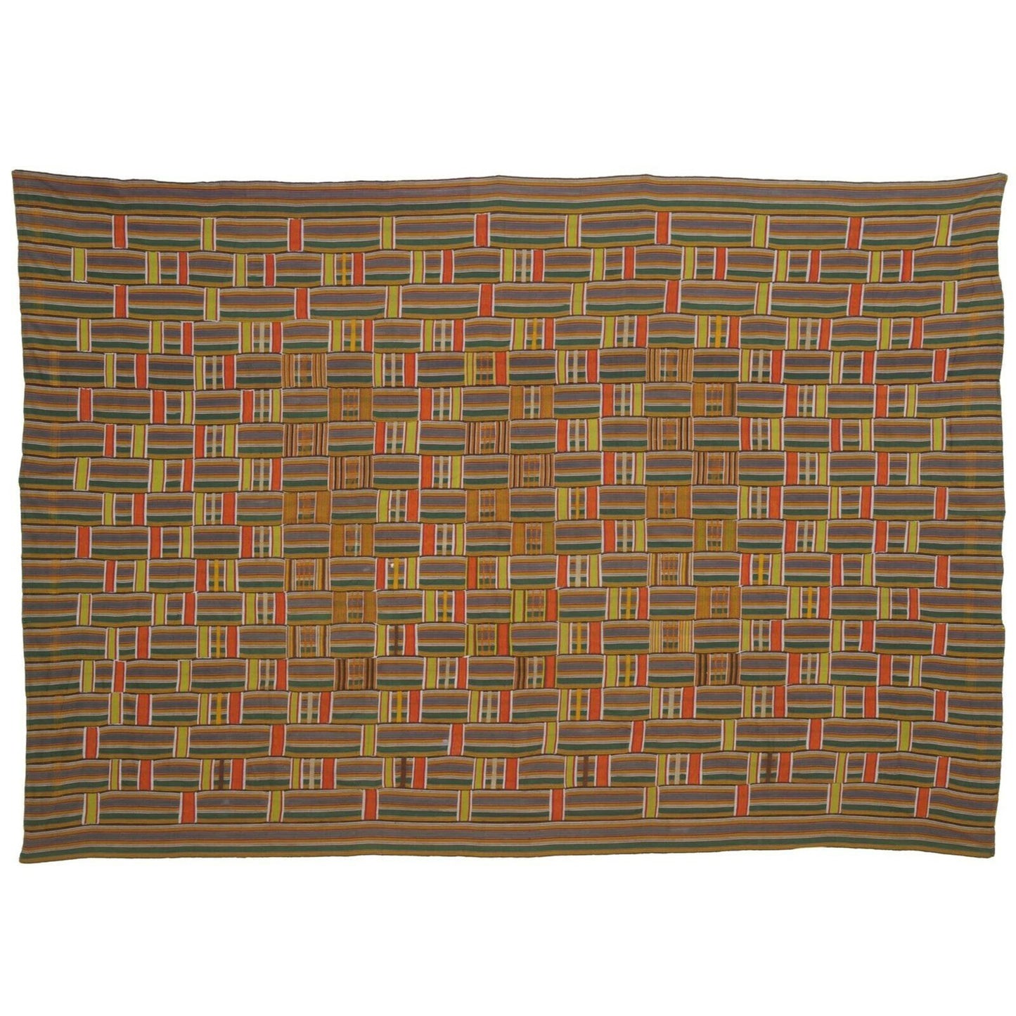 Vintage Mid‑1900s Handwoven Ewe Kente Cloth – Large Ghanaian Textile