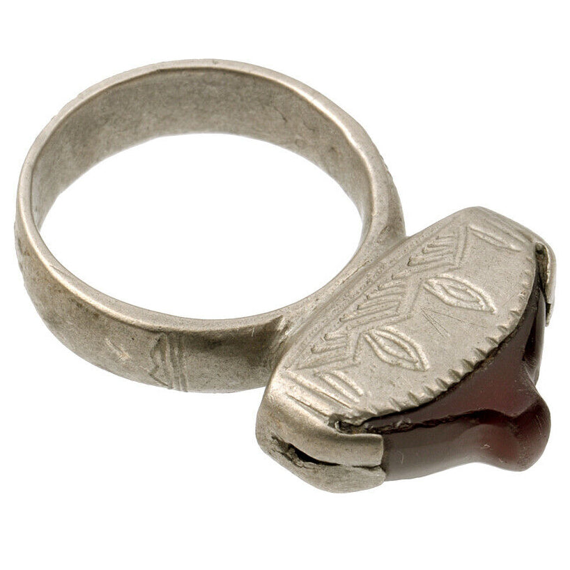 Vintage Tuareg Silver In-Gall Ring with Agate Stone - Size 7.25