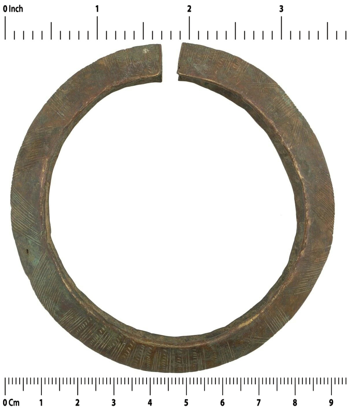 African Art Old Brass Bronze Bracelet Currency Ghana Fulani West Africa - angled shot