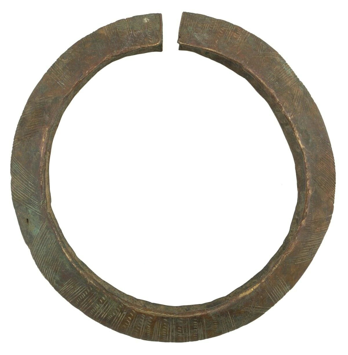 African Art Old Brass Bronze Bracelet Currency Ghana Fulani West Africa - zoomed-in detail